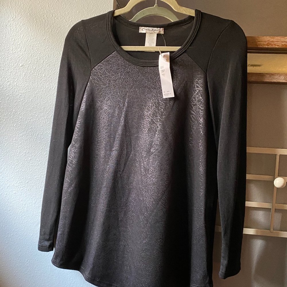 NWT Claudia Richard Black Textured Blouse